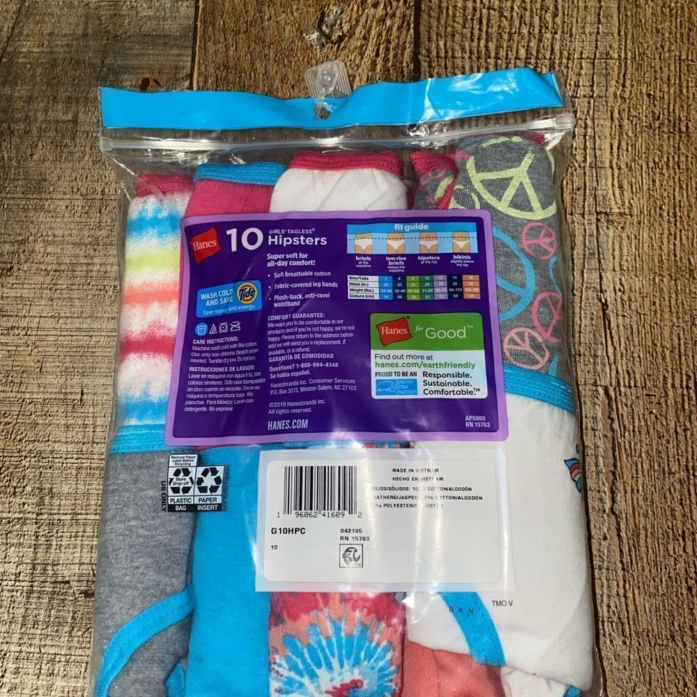 Hanes Girls Hipster Tagless Underwear No‎ Ride Up Multicolor 10 Ct Size 10 Nwt. - Picture 4 of 7